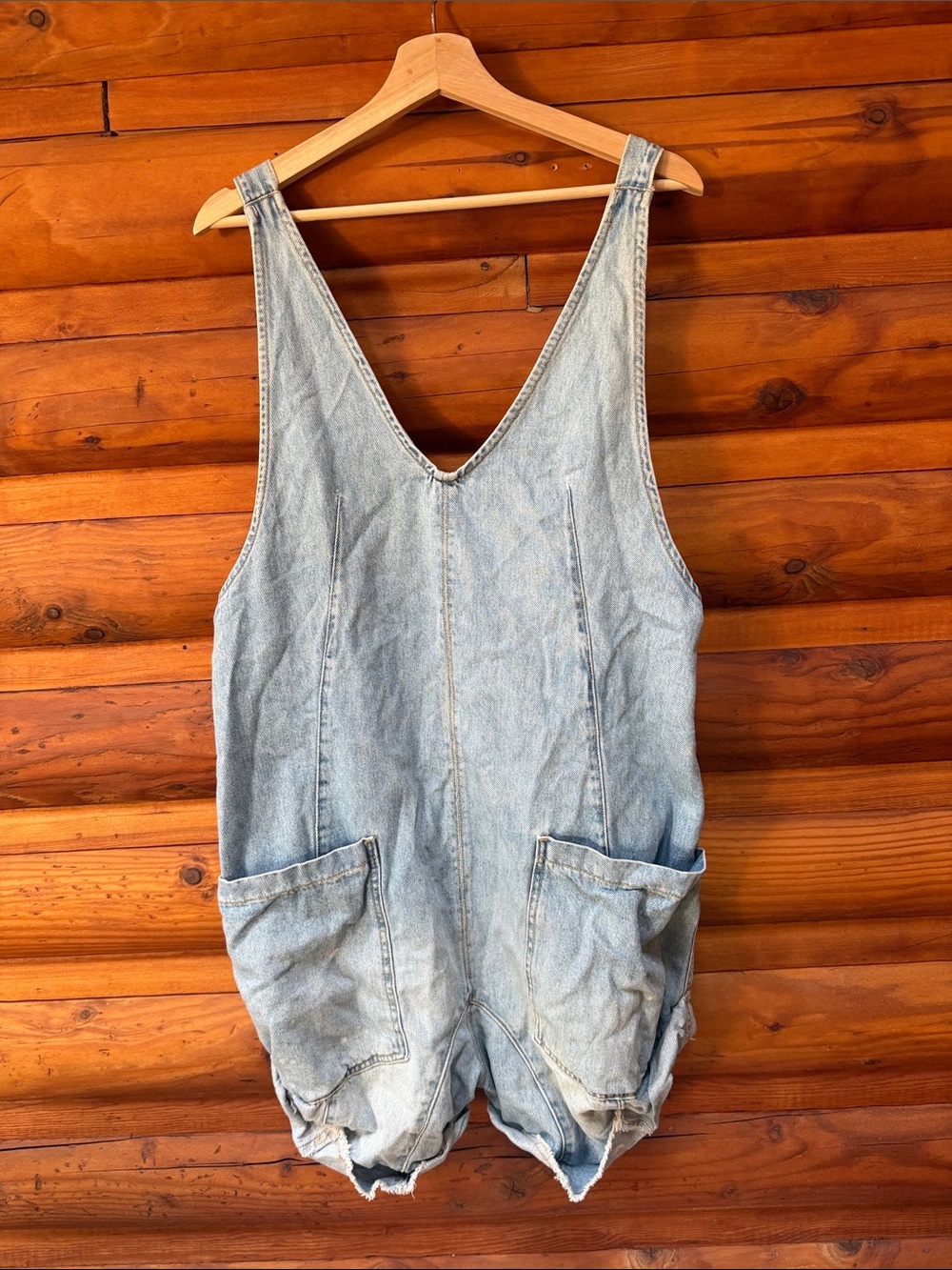 We The Free Light Blue Denim Romper